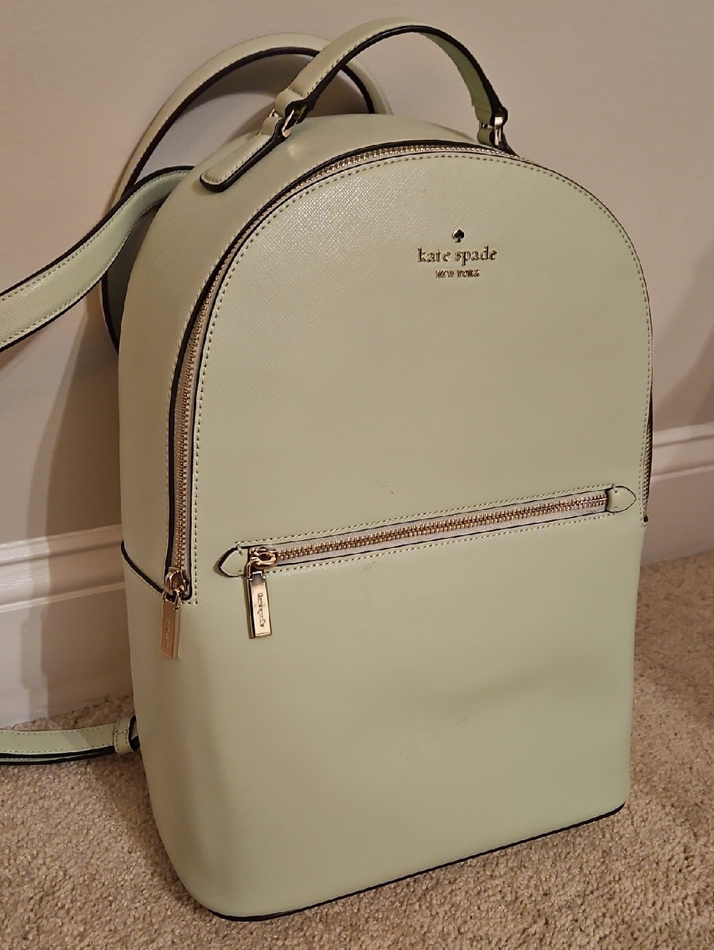 Kate Spade, mint green leather backpack